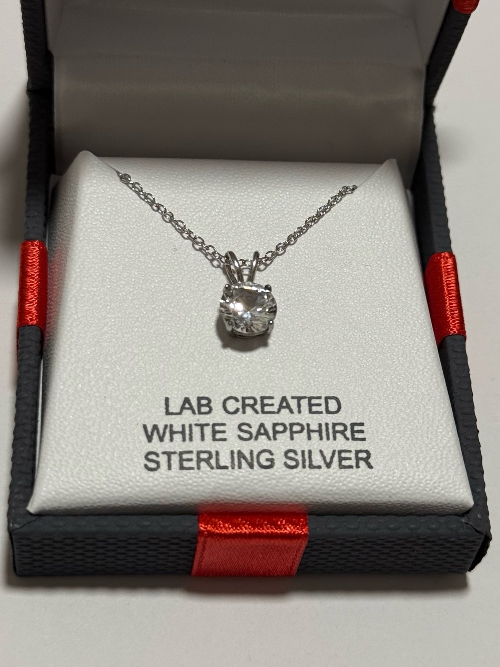 Sterling Silver 925 Lab-Created White Sapphire Pendant Necklace 18” Chain New